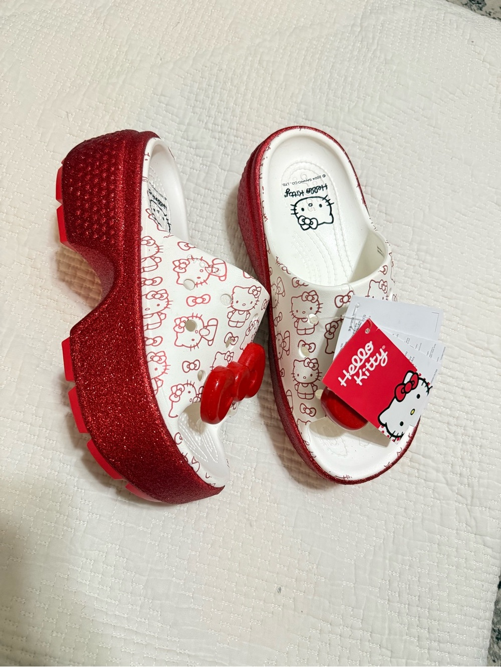 CROCS Women Red and White Hello Kitty Glitter